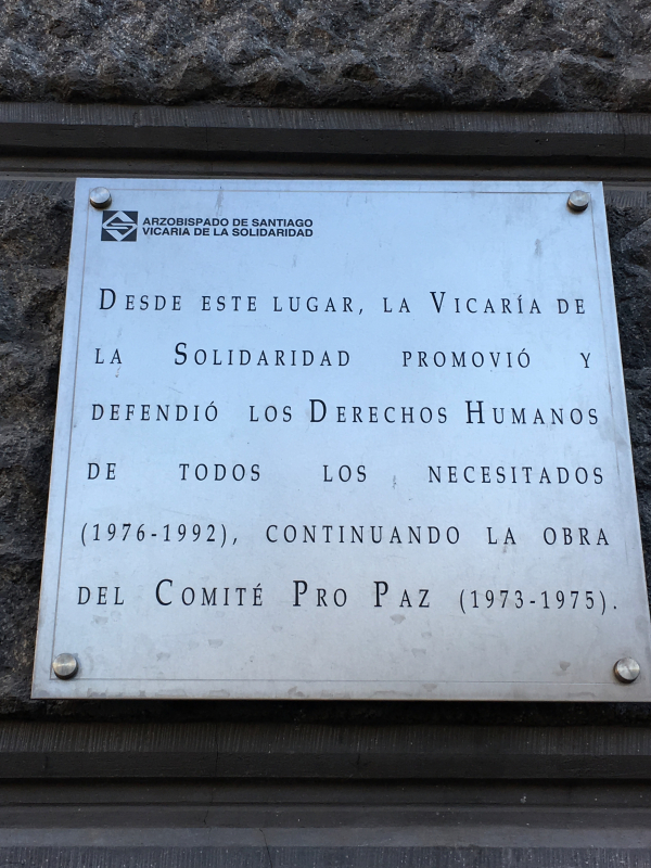 Plaque in Spanish denoting orginal site of Vicaria