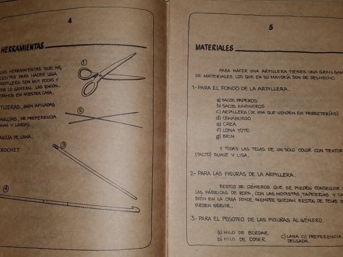 Tools and material list for arpilleras